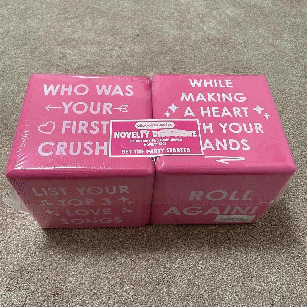 NWT Set of 2 Jumbo Foam Novelty Dice Game Pink Love Bridal Shower Bach Wedding